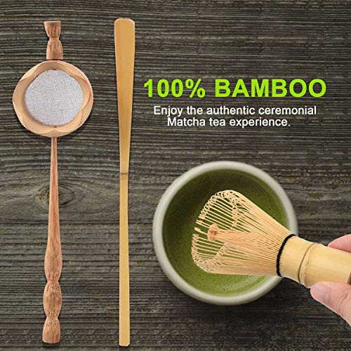 Summerwindy Colador de Té de Bambú Natural Cepillo de Batir Matcha Juego de Cucharada de Batidor de Té Verde en Polvo Juego de Utensilios de Té Accesorios de Cocina 3 Piezas