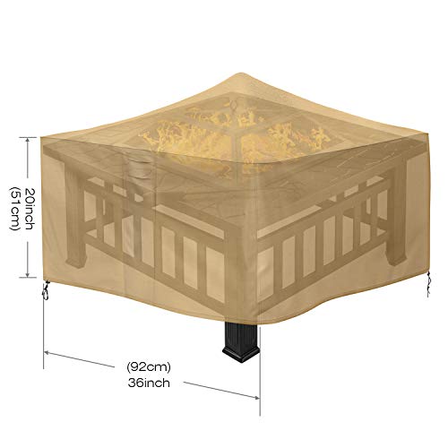 Sunkorto Fundas para Brasero Barbacoa Hoguera Pozo de Fuego Calentador Exterior Cubierta Protectora para Mesas Muebles Jardín Patio Terraza Impermeable contra Viento Sol Nieve, 600D Cuadrado 92x92CM