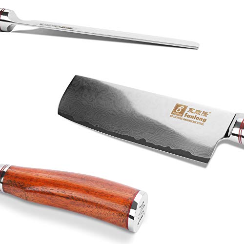 Sunlong 67 Capa VG10 Damasco de Acero Cuchillo de Verduras Nakiri Cuchillo Afilado Cuchillo de Cocina de Mango sólido de Madera (Usuba y Nakiri Knive 6.5") SL-DK1039RN
