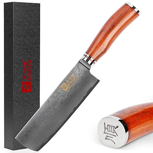 Sunlong 67 Capa VG10 Damasco de Acero Cuchillo de Verduras Nakiri Cuchillo Afilado Cuchillo de Cocina de Mango sólido de Madera (Usuba y Nakiri Knive 6.5") SL-DK1039RN