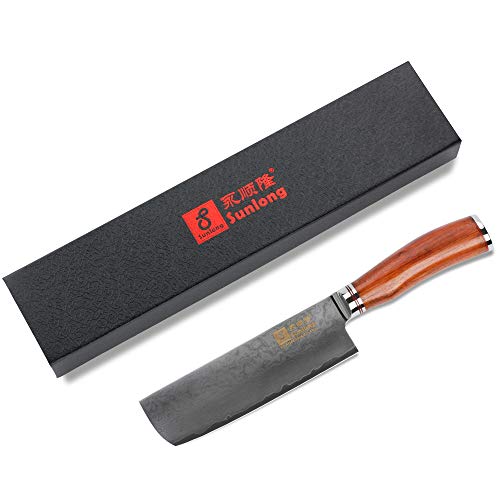 Sunlong 67 Capa VG10 Damasco de Acero Cuchillo de Verduras Nakiri Cuchillo Afilado Cuchillo de Cocina de Mango sólido de Madera (Usuba y Nakiri Knive 6.5") SL-DK1039RN