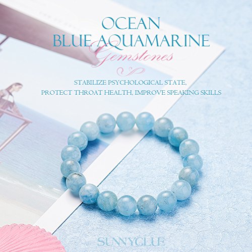 SUNNYCLUE Natural genuino gemas océano azul aguamarina pulsera elástico 8 mm Ronda Perlas de aproximadamente 7 "unisex