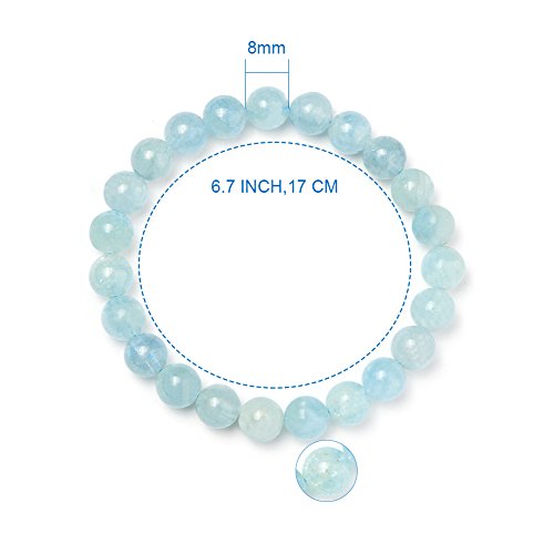 SUNNYCLUE Natural genuino gemas océano azul aguamarina pulsera elástico 8 mm Ronda Perlas de aproximadamente 7 "unisex
