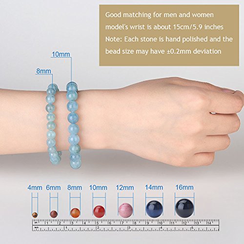 SUNNYCLUE Natural genuino gemas océano azul aguamarina pulsera elástico 8 mm Ronda Perlas de aproximadamente 7 "unisex