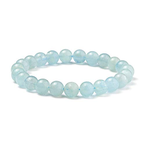 SUNNYCLUE Natural genuino gemas océano azul aguamarina pulsera elástico 8 mm Ronda Perlas de aproximadamente 7 "unisex