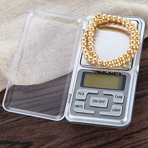 Sunnyflowk Balanzas electrónicas para el hogar Báscula de joyería de Alta precisión Mini Bolsillo Llamado balanza de Palma portátil 0.01G (Plata (versión en inglés) (200g / 0.01g))