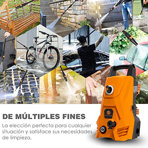 SUNPOW Hidrolimpiadora de Alta Presión (135 bar max, 300L / h, 1500W) 2 tipos de boquillas para limpiar coche, piscina, carretera