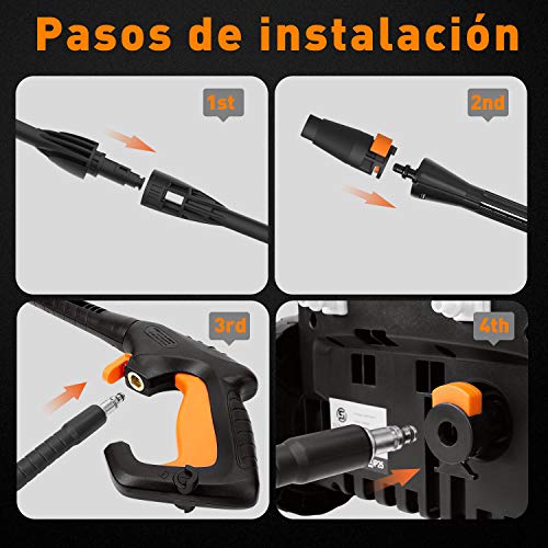 SUNPOW Hidrolimpiadora de Alta Presión (135 bar max, 300L / h, 1500W) 2 tipos de boquillas para limpiar coche, piscina, carretera
