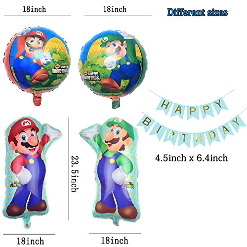 SUNSK Globo de Super Mario Banner de Happy Birthday Globo Redondo Globo de Foil Super Mario Decoración para Fiestas de Cumpleaños 10 Piezas