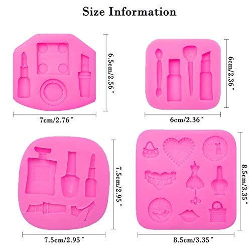 SUNSK Moldes de Pastel de Silicona Fondant 3D Herramientas de Maquillaje Molde para Hornear Tartas Caramelos Chocolate Jabón Moldes 4 Piezas