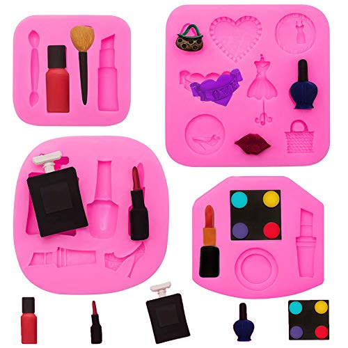 SUNSK Moldes de Pastel de Silicona Fondant 3D Herramientas de Maquillaje Molde para Hornear Tartas Caramelos Chocolate Jabón Moldes 4 Piezas
