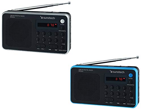 Sunstech RPDS32BL - Radio portátil digital (AM/FM, USB, SD, MMC, 1.5 W), color azul