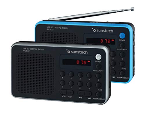 Sunstech RPDS32BL - Radio portátil digital (AM/FM, USB, SD, MMC, 1.5 W), color azul
