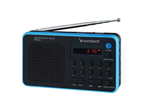 Sunstech RPDS32BL - Radio portátil digital (AM/FM, USB, SD, MMC, 1.5 W), color azul