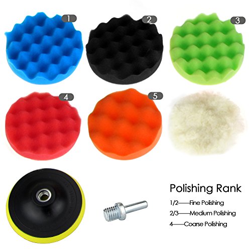 SunTop 125mm/5 Inch Esponja Pulir para Coche, Esponja pulir Coche, Adaptador Accesorio Taladro Pulidora Pulido Lana Kit Encerado para el Coche Encerado Lijado