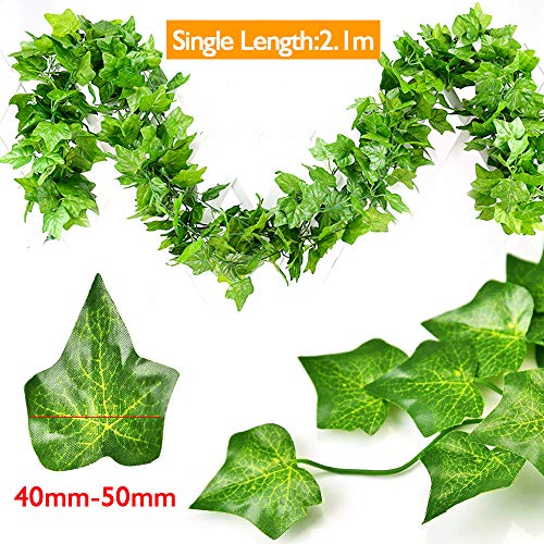 SunTop Plantas Artificial Decoración Hojas, Hiedra Artificial, 2.1 m -12 Pack Garland Plants Hanging Wedding Garland Fake Follaje Flores Inicio Cocina Jardín Oficina Decoración