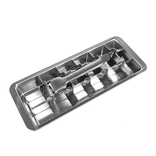 SUP Cubitera para Hielo Metálica 100% Acero Inoxidable Sin BPA ni Productos Tóxicos, Reutilizable y Ecológica | Bandeja de Hielos Tradicional de 18 Hielos con Palanca para el Congelador