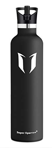 Super Sparrow Botella de Agua aislada al vacío de Acero Inoxidable, diseño de Pared Doble - 1000ml - Sin BPA Gorra Deportiva con Gorra estándar - para Correr, Gimnasio, Yoga, Ciclismo