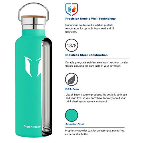 Super Sparrow Botella de Agua aislada al vacío de Acero Inoxidable, diseño de Pared Doble - 1000ml - Sin BPA Gorra Deportiva con Gorra estándar - para Correr, Gimnasio, Yoga, Ciclismo