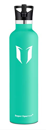 Super Sparrow Botella de Agua aislada al vacío de Acero Inoxidable, diseño de Pared Doble - 1000ml - Sin BPA Gorra Deportiva con Gorra estándar - para Correr, Gimnasio, Yoga, Ciclismo