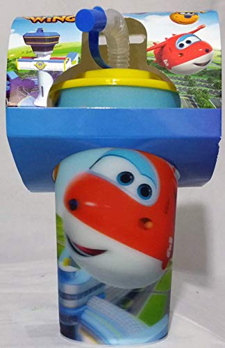 Super Wings - Vaso lenticular efecto 3D con pajita