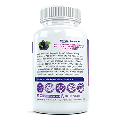 Suplemento de extracto de Acai Berry puro: las mejores vitaminas antioxidantes para la desintoxicación natural | Potente superalimento para perder peso, 60 cápsulas, 515 mg