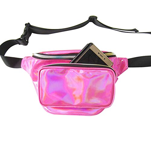 Surenhap Bolsa De Riñonera de Neón Brillante Resistente al Agua para Mujeres Rave Fiesta Holograma Bum Recorrido Paquete de la Cintura