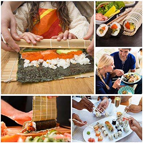SUROY kit de sushi para hacer sushi que incluye 2 alfombrillas de sushi, 5 pares de palillos, 1 pala, 1 espátula, 1 plato de salsa, 1 herramienta para hacer arroz, 1 bolsa de almacenamiento