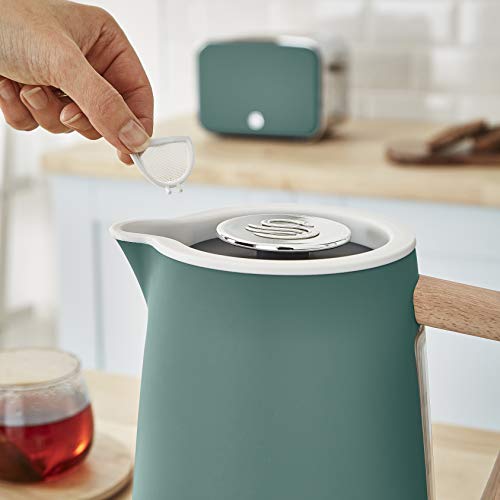 Swan Nordic Set Desayuno Hervidor de agua 1,7L 2200W, Tostadora Pan ranura ancha 2 rebanadas, Microondas 20L digital, diseño moderno, efecto madera, verde