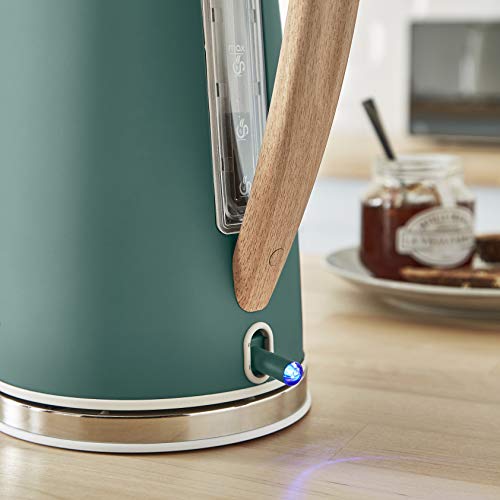 Swan Nordic Set Desayuno Hervidor de agua 1,7L 2200W, Tostadora Pan ranura ancha 2 rebanadas, Microondas 20L digital, diseño moderno, efecto madera, verde