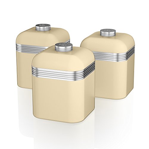 Swan SWKA1020CN Juego de 3 Tarros de Especias, 1 Litro, Hierro, Cromado, Crema, Metal, 17x11,7x11,5