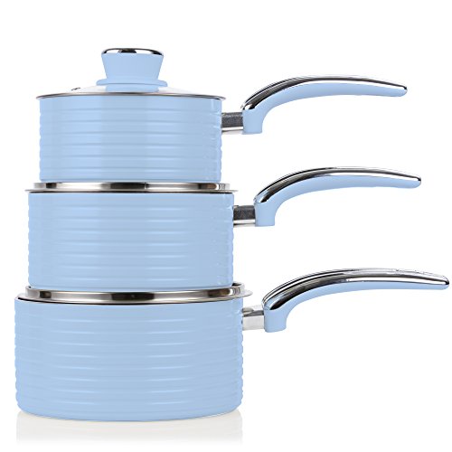 Swan SWPS5020BLN Batería de Cocina Antiadherente, Cerámica, Incucción, 2 Sartenes 20/28 cm, 3 Cacerolas 16/18/20 cm, Azul, Metal, 29.5x47x18 cm, 5 Set