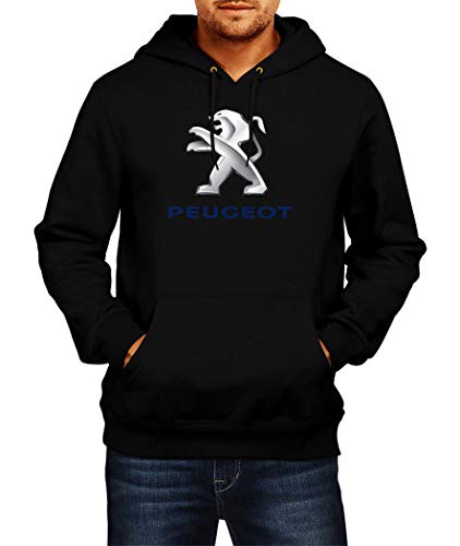 SWEATSHIRT Peugeot Logo Sudaderas con Capucha Hoodie Ropa Hombre Men Car Auto tee Black Grey Negro Gris Long Sleeves Mangas Largas Present Christmas (M, Black)