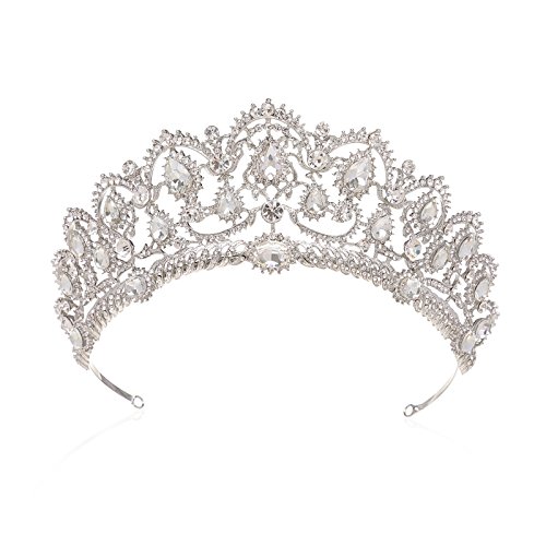 SWEETV Plata Corona Cumpleaños Mujer y Niña - Corona Princesa Reina, Diadema Novia para Navidad, Halloween