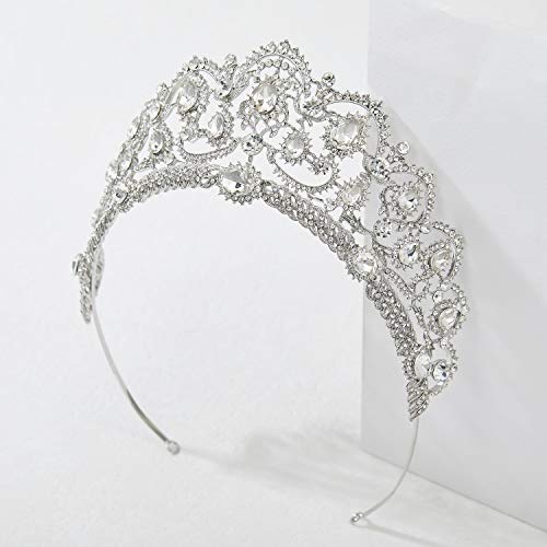 SWEETV Plata Corona Cumpleaños Mujer y Niña - Corona Princesa Reina, Diadema Novia para Navidad, Halloween