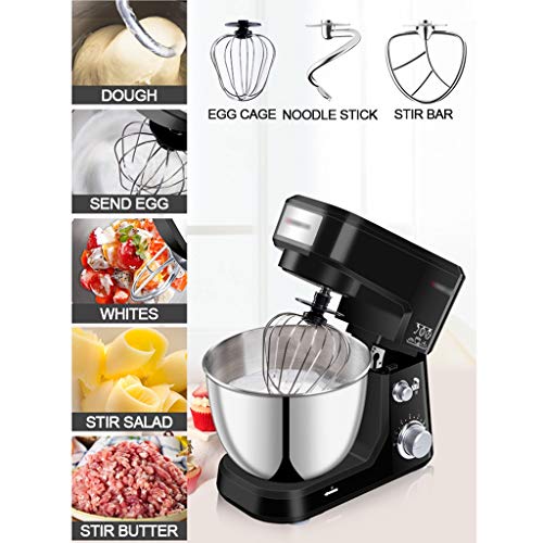SWQG-Sartén Robot Cocina  Mezcladoras de 6 Velocidades Eléctrico Batidora Amasadora  Mezcladores con el Gancho Amasador, Batidor Plano, el Batidor de Alambre 600W 4L, Fácil de Usar y de Limpiar