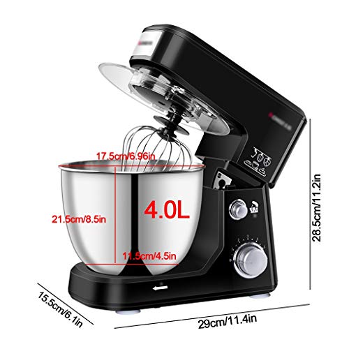 SWQG-Sartén Robot Cocina  Mezcladoras de 6 Velocidades Eléctrico Batidora Amasadora  Mezcladores con el Gancho Amasador, Batidor Plano, el Batidor de Alambre 600W 4L, Fácil de Usar y de Limpiar