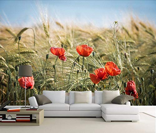 Sxjhds Papel Tapiz Mural Pintura Al Óleo Fresca Pintada A Mano Amapolas Trigo TV Fondo Pared Salón Dormitorio Papel Tapiz 3D, 400 * 280 Cm
