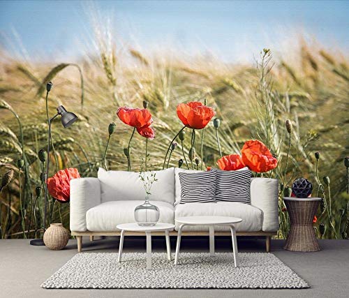 Sxjhds Papel Tapiz Mural Pintura Al Óleo Fresca Pintada A Mano Amapolas Trigo TV Fondo Pared Salón Dormitorio Papel Tapiz 3D, 400 * 280 Cm