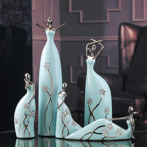 SYART Jingdezhen Cerámica Miss Ballet Figuras de cerámica Artículos de decoración Moda Azul Diamante Azafata Adorno de Porcelana Decoración, A