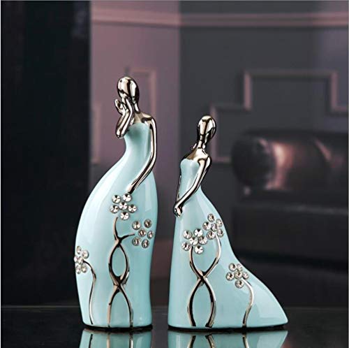 SYART Jingdezhen Cerámica Miss Ballet Figuras de cerámica Artículos de decoración Moda Azul Diamante Azafata Adorno de Porcelana Decoración, A