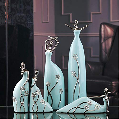SYART Jingdezhen Cerámica Miss Ballet Figuras de cerámica Artículos de decoración Moda Azul Diamante Azafata Adorno de Porcelana Decoración, A
