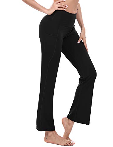 Sykooria Pantalones de Yoga Bootcut para Mujer Pantalón de Corte de Bota con Bolsillo de Cintura Alta Pilates Correr Baile Fitness
