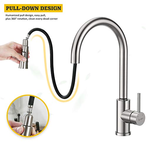 Synlyn grifo de cocina con sensor táctil con cabezal de ducha extraíble de 60 cm grifo de fregadero giratorio de 360 ​​° grifo de inducción de acero inoxidable 304 mezclador de fregadero monomando