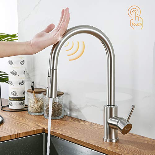 Synlyn grifo de cocina con sensor táctil con cabezal de ducha extraíble de 60 cm grifo de fregadero giratorio de 360 ​​° grifo de inducción de acero inoxidable 304 mezclador de fregadero monomando