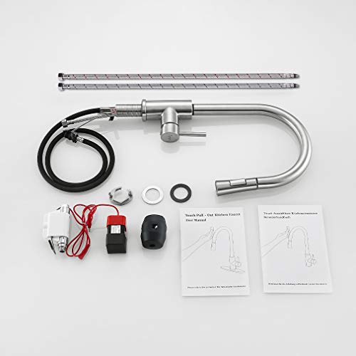 Synlyn grifo de cocina con sensor táctil con cabezal de ducha extraíble de 60 cm grifo de fregadero giratorio de 360 ​​° grifo de inducción de acero inoxidable 304 mezclador de fregadero monomando
