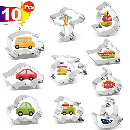 SYOSIN (10Pcs) Molde para Galletas de Coche, Juego de Cortadores Galletas, Moldes Galletas Infantiles,DIY Fondant Cortador de Galletas Set para niños cumpleaños Fiesta decoración