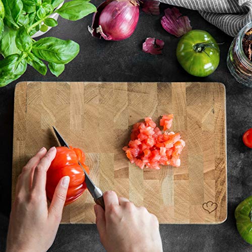 Tabla de cortar cocina Erik 20 x 30 x 3 cm - Tabla madera de roble Fuente de servir Tabla de cocina antideslizante incl. Instrucciones de cuidado