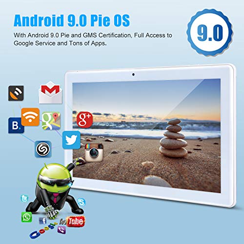 Tableta Android Google de 10 Pulgadas, Android 9.0 Pie, Certificado GMS, Almacenamiento de 64 GB, Procesador Quad-Core, Pantalla IPS HD, Wi-Fi, Bluetooth, GPS