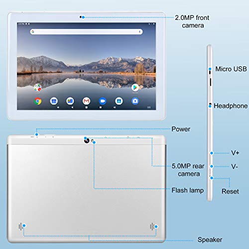 Tableta Android Google de 10 Pulgadas, Android 9.0 Pie, Certificado GMS, Almacenamiento de 64 GB, Procesador Quad-Core, Pantalla IPS HD, Wi-Fi, Bluetooth, GPS